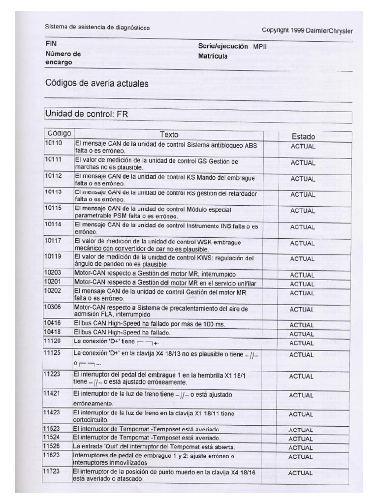 Codigos de Fallas ACTROS MPLL | PDF