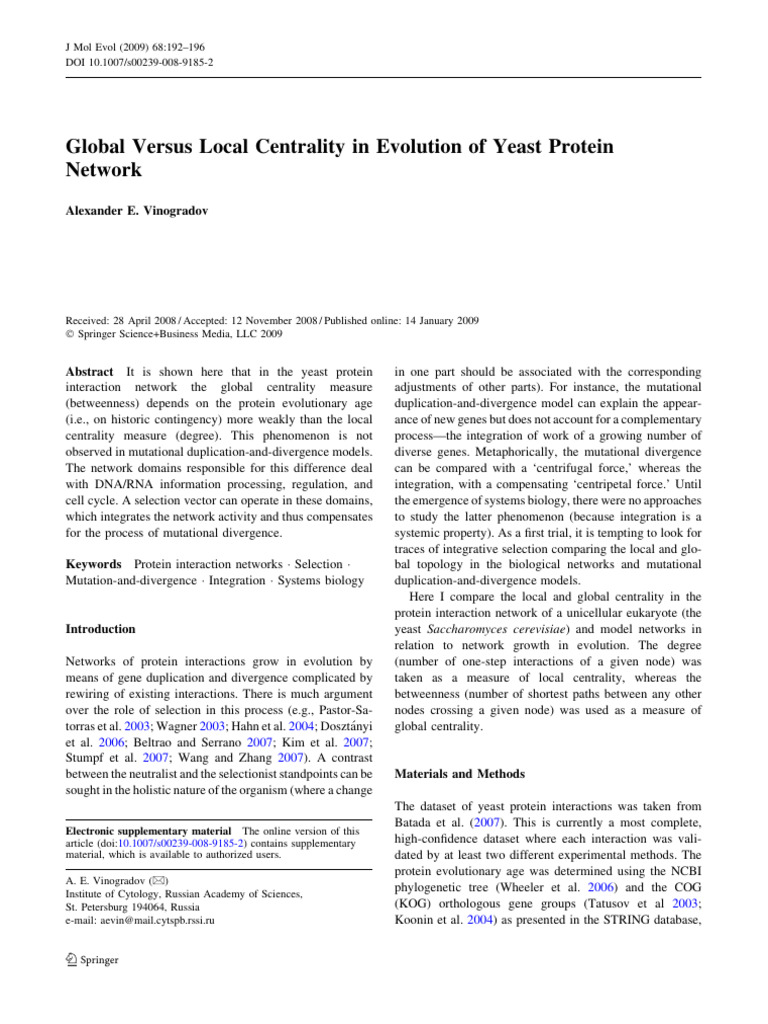 Yeast Protein Network Centrality Analysis | PDF | Gene | P Value