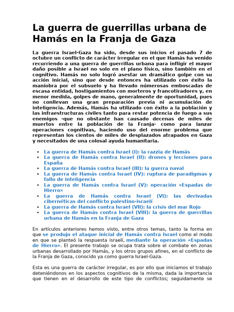 La Guerra de Guerrillas Urbana de Hamás en La Franja de Gaza | PDF ...