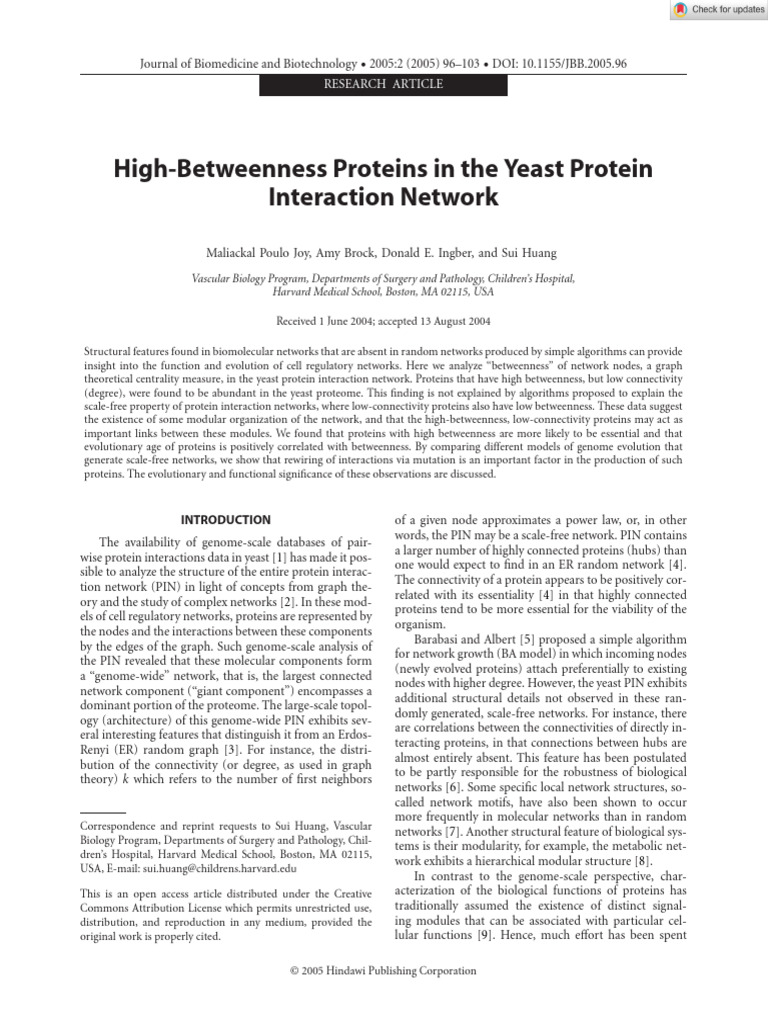 High-Betweenness Proteins in Yeast PIN | PDF | Mutation | Proteins