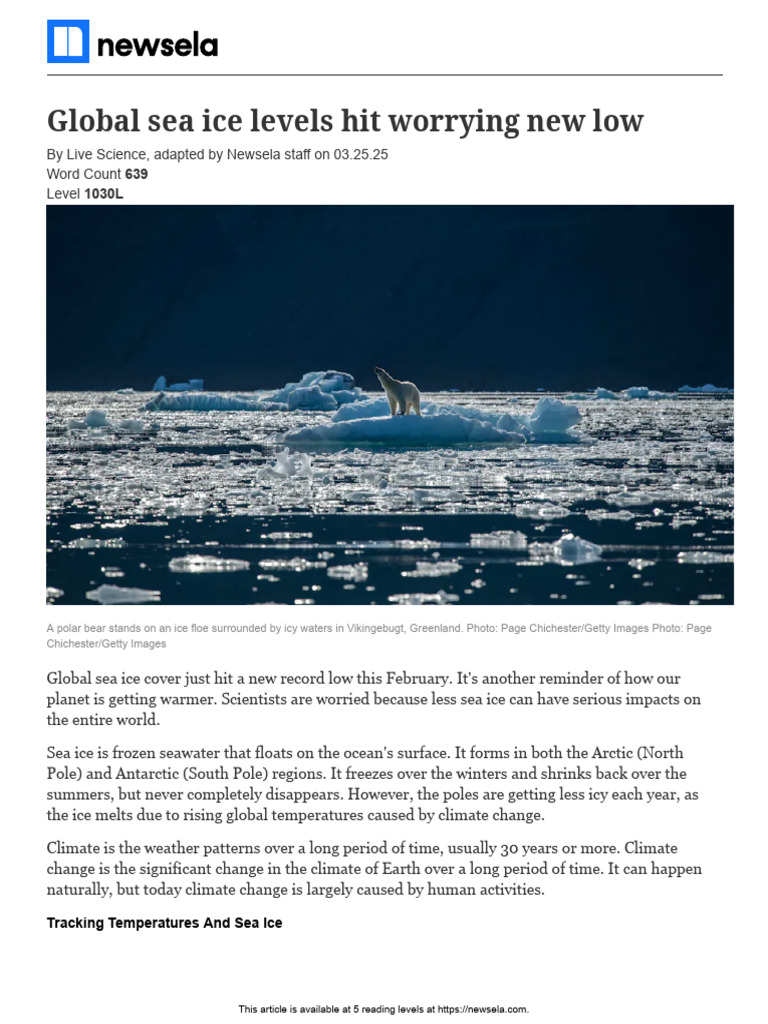 Global Sea Ice Levels Reach Record Low | PDF | Sea Ice | Ice