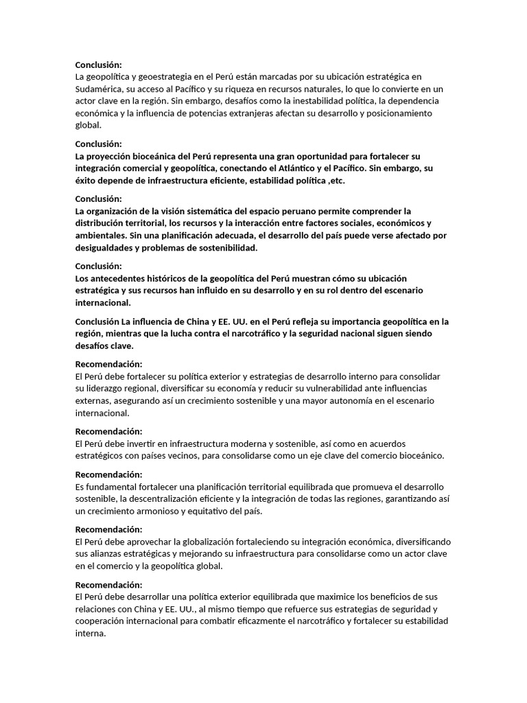 Conclusión Es | PDF | Sustentabilidad | Perú