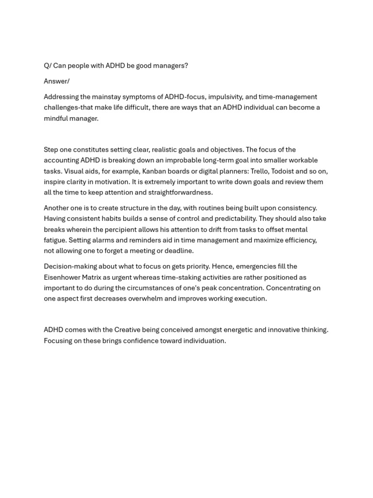 ADHD Management Strategies for Leaders | PDF
