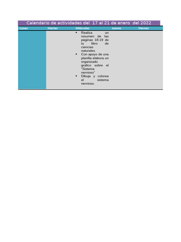 Calendario de Actividades Del 17 Al 21 de Enero Del 2022 | PDF