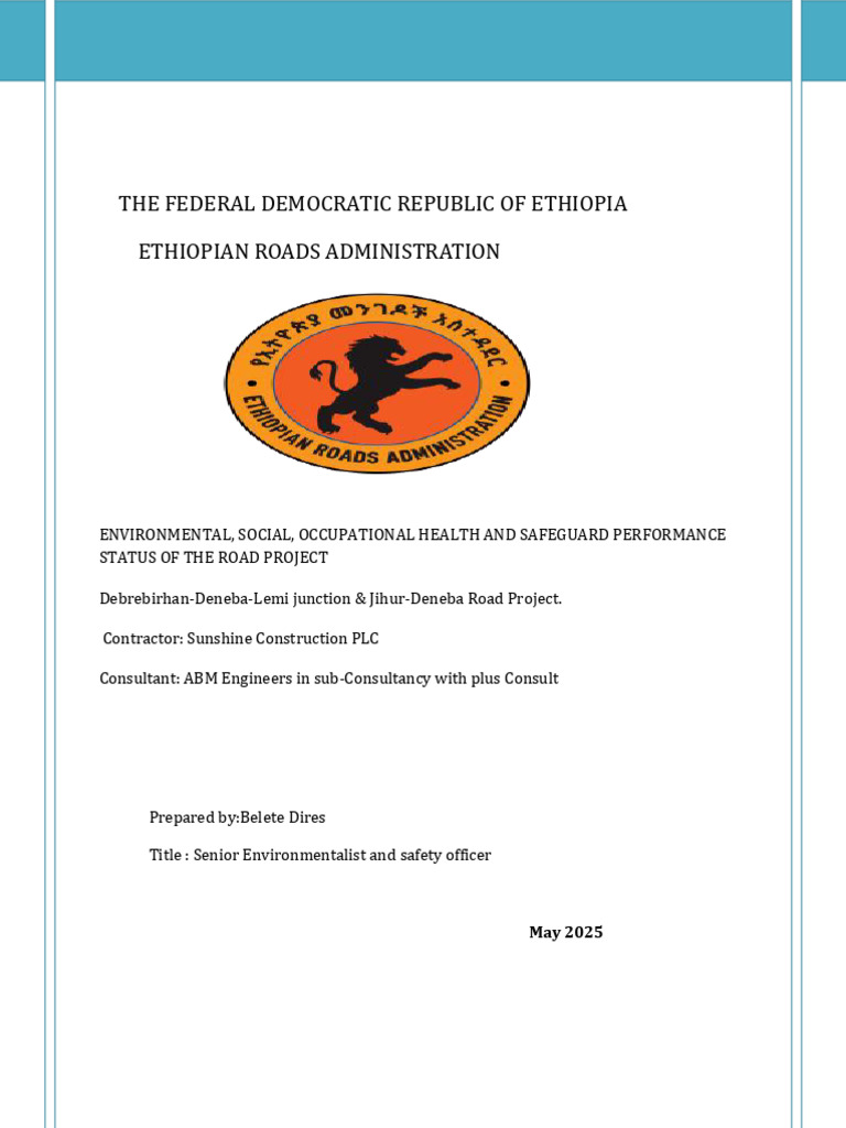 Ethiopia Road Project Eshs Performance Report Pdf Occupational