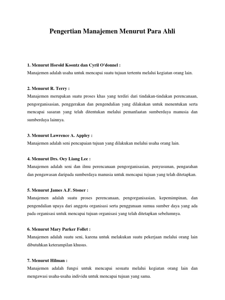 Pengertian Manajemen Menurut Para Ahli Pdf