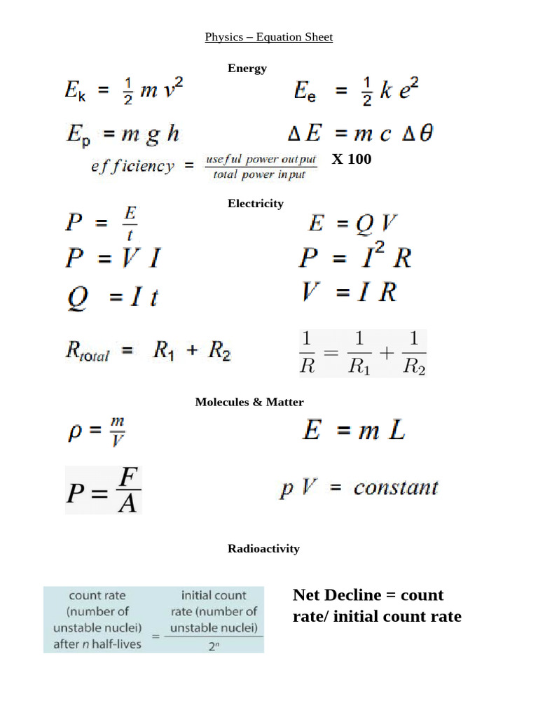 Equation Sheet | PDF
