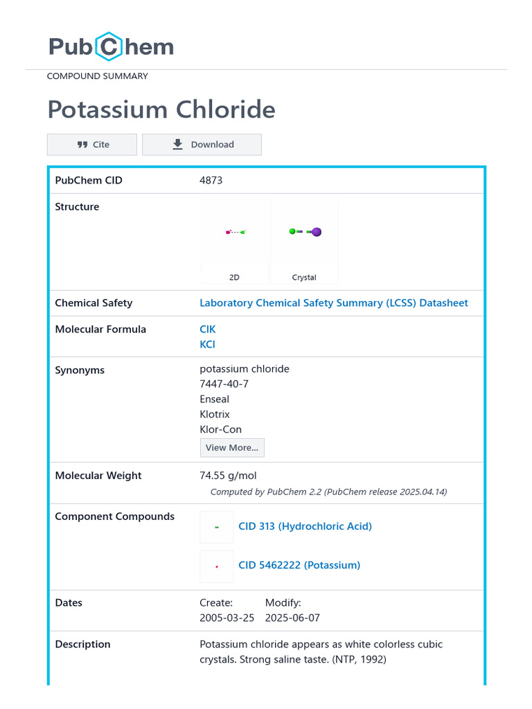 Potassium Chloride: Food Additive Status | PDF | Potassium | Chemistry