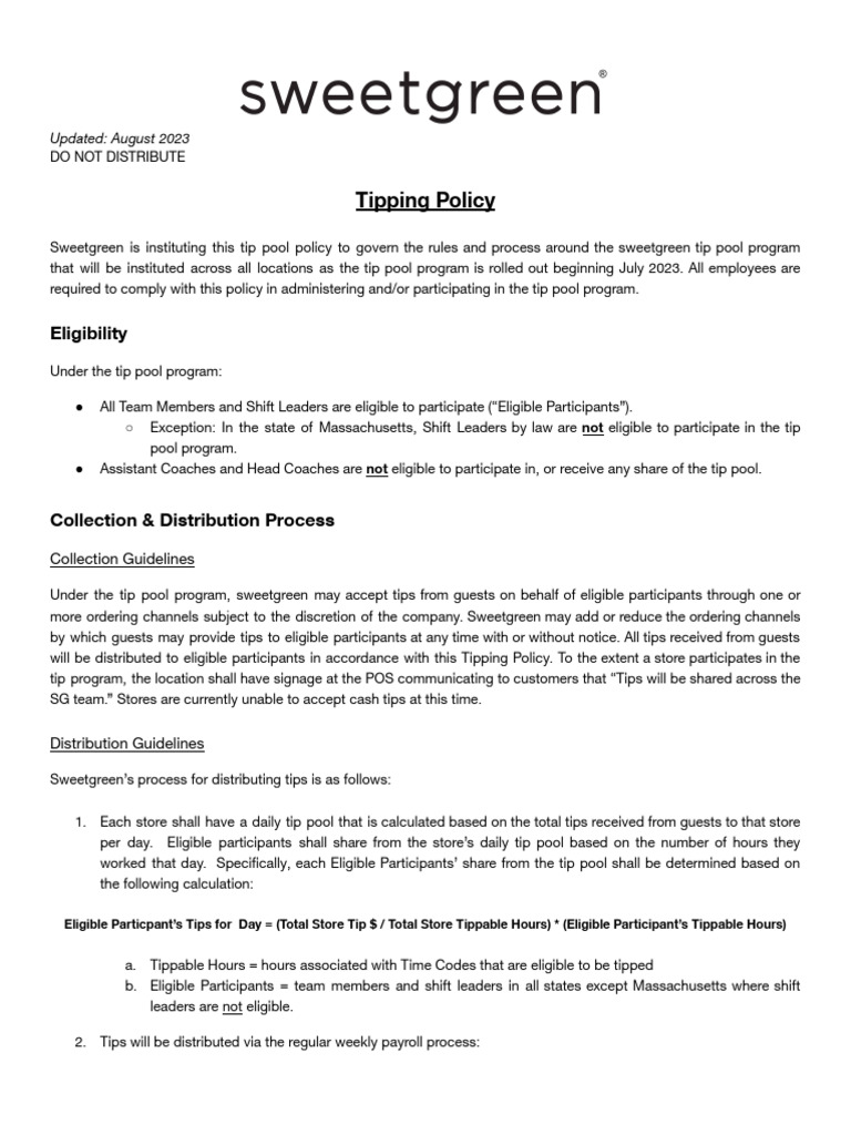 Digital Tipping Policy - Aug 2023 (Updated) | PDF