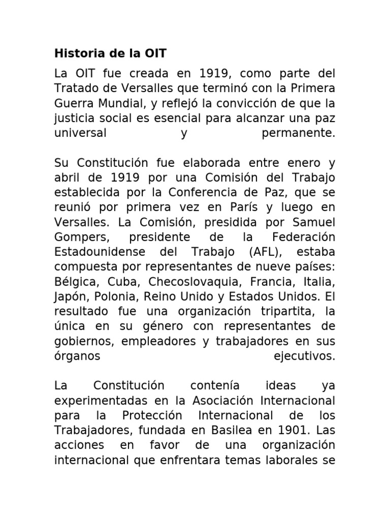 Creación de la OIT en 1919 | PDF | Organización Internacional del Trabajo