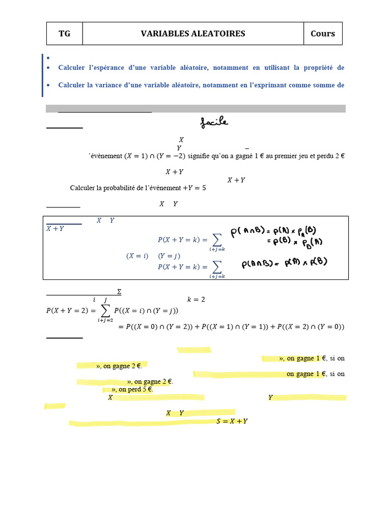 Variables Aléatoires : Espérance et Variance | PDF | Variance ...