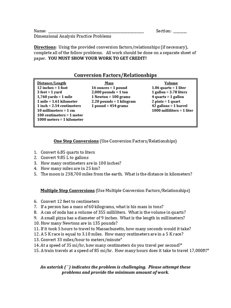 Dimensional Analysis Practice Problems - Student Ws | PDF