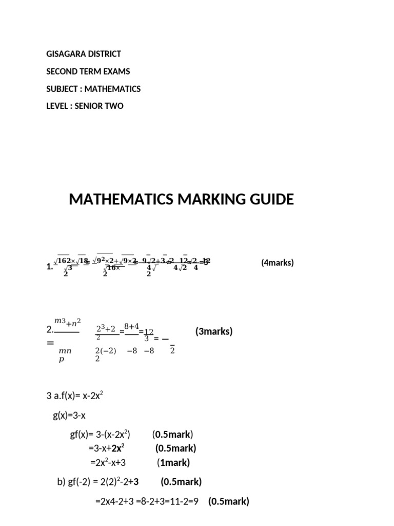 s2 Mathemathics Marking Scheme Exams Second Term | PDF | Mathematics ...