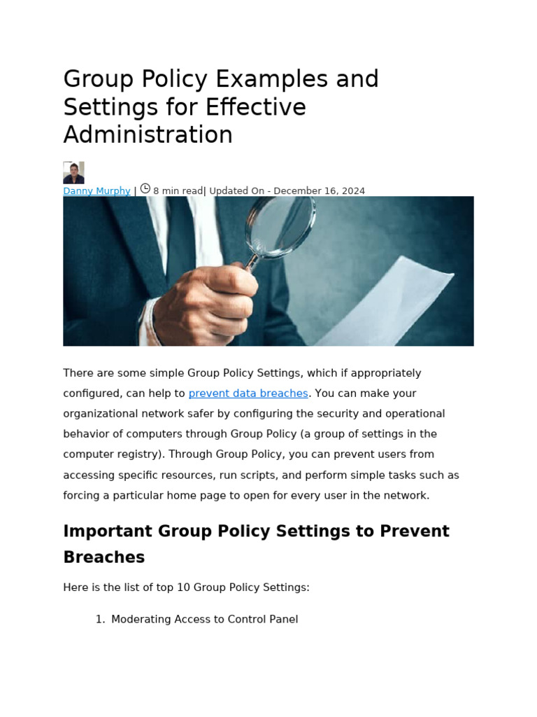 Effective Group Policy Settings Guide | PDF | Group Policy | Active ...