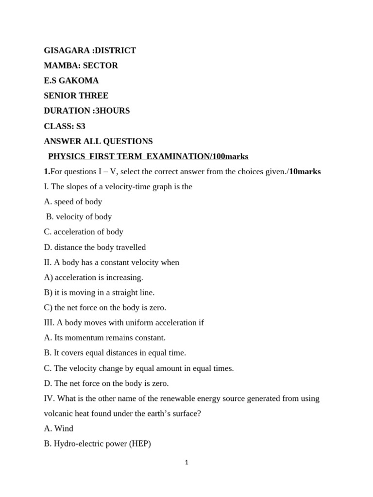 S3 Physics First Term Exam Paper | PDF | Force | Heat