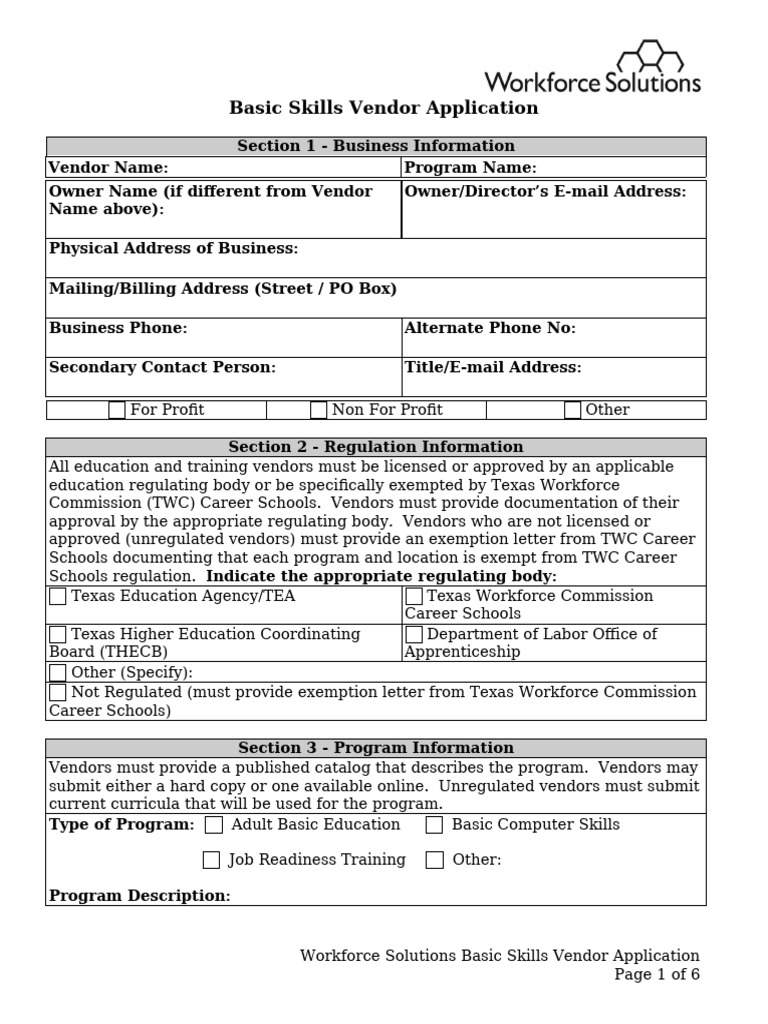 Basic Skills Vendor Application Form | PDF | Textbook | Internal ...