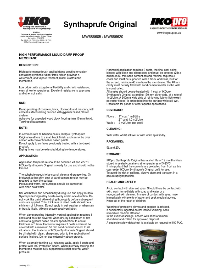 Synthaprufe Original Damp Proof Membrane | PDF | Paint | Plaster