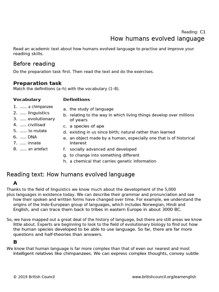 Evolution of Human Language Skills | PDF | Human | Linguistics