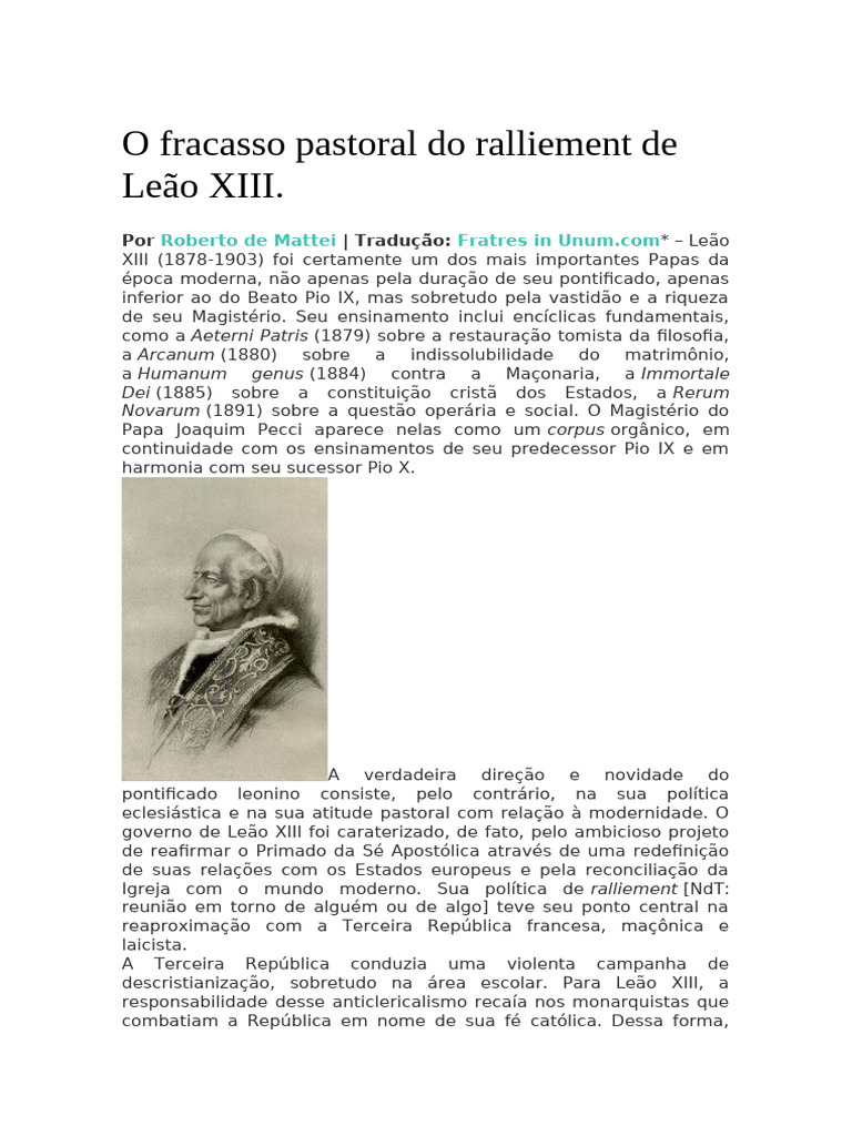 Fracasso do Ralliement de Leão XIII | PDF | Papa | República