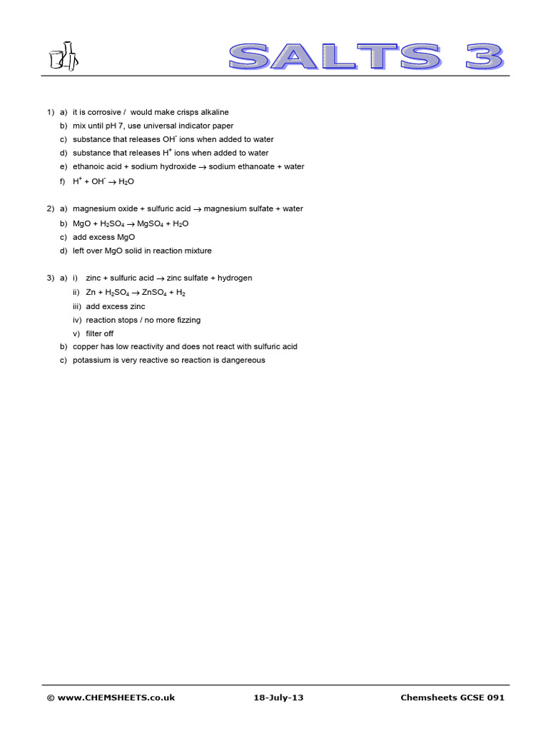 Chemsheets GCSE 091 Salts 3 ANS | PDF