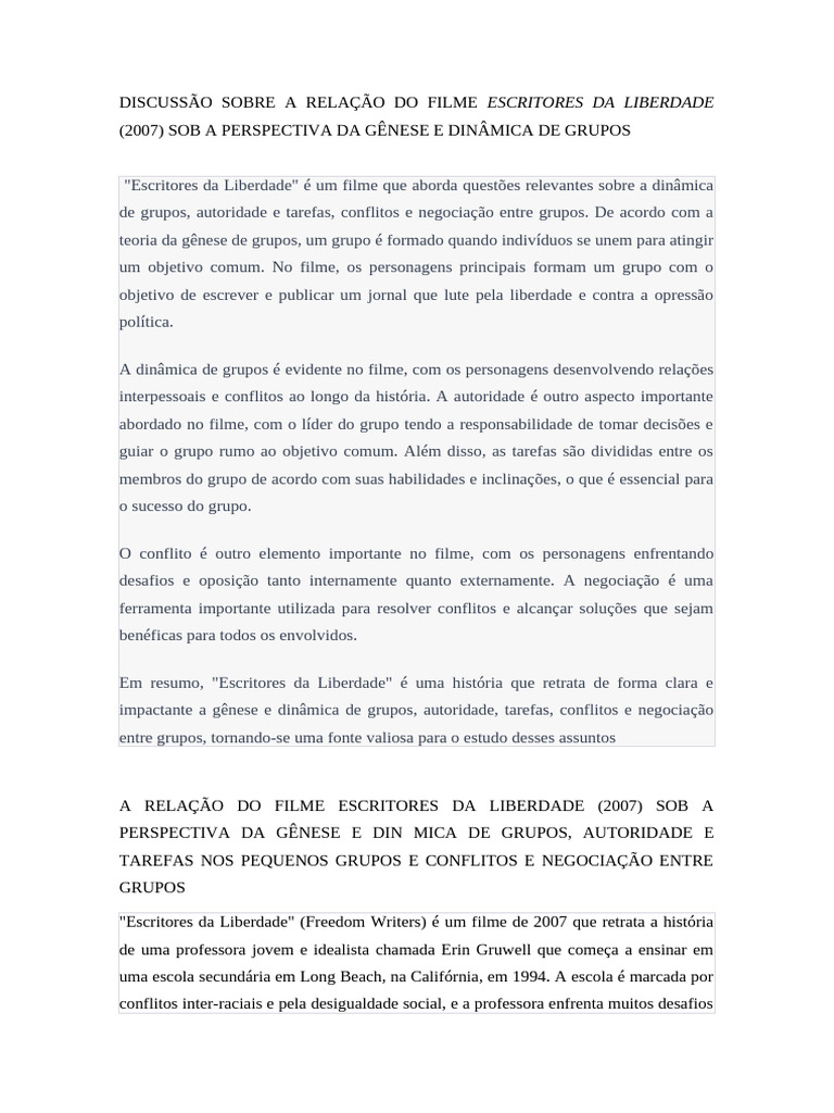 Dinâmica de Grupos em Escritores da Liberdade | PDF | Liderança | Liberdade