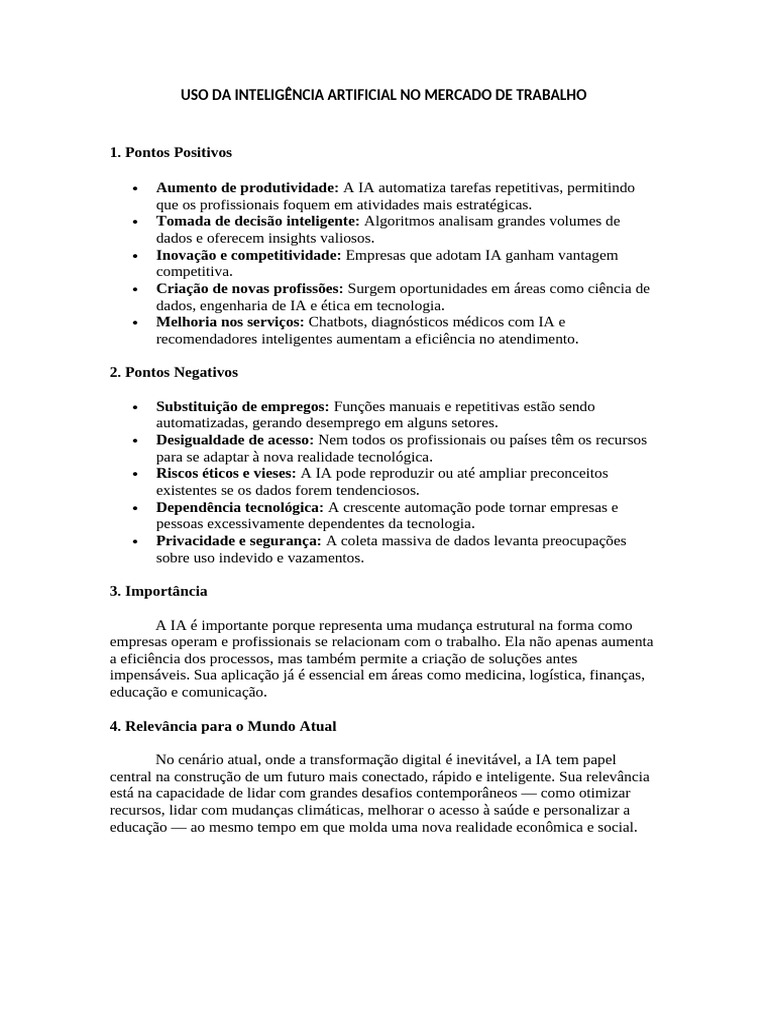 Impactos da IA no Mercado de Trabalho | PDF