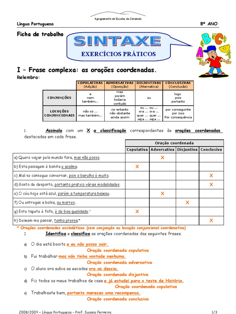 Sintaxe: Orações Coordenadas e Funções | PDF | Mecânica da linguagem ...