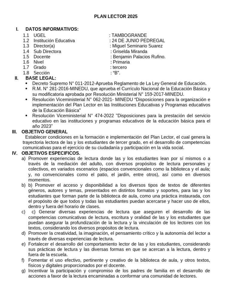 Plan Lector 2025 para Primaria | PDF | Información | Tableta