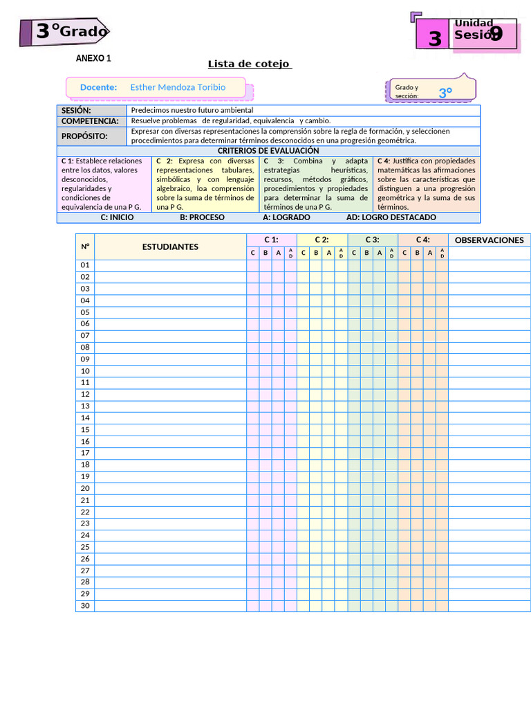 3ro Unidad 3 - S 9 Lista de Cotejo | PDF | Matemáticas