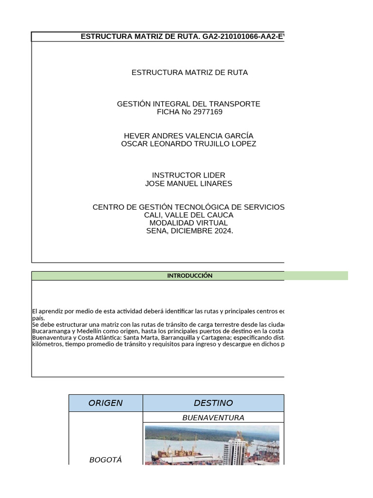 Matriz de Rutas de Carga Terrestre | PDF | Puerto | Pasaporte