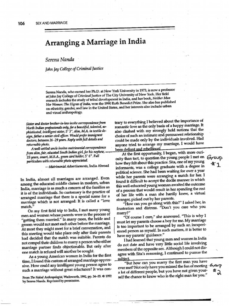 Arranging A Marriage in India Nanda | PDF