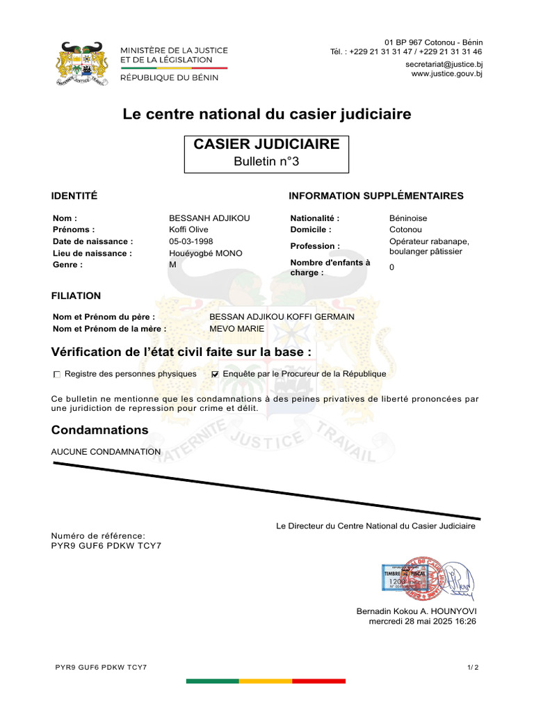 Bulletin n°3 du casier judiciaire | PDF | Justice | Crime et violence