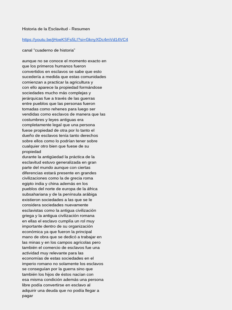 Historia de La Esclavitud - Resumen | PDF | Esclavitud | Historia de la ...