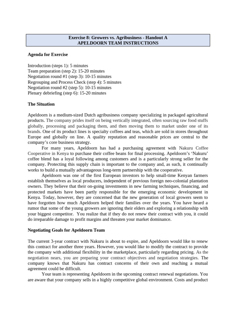 Ex08 Growers Negotiation Exercise Handout A Pdf Negotiation