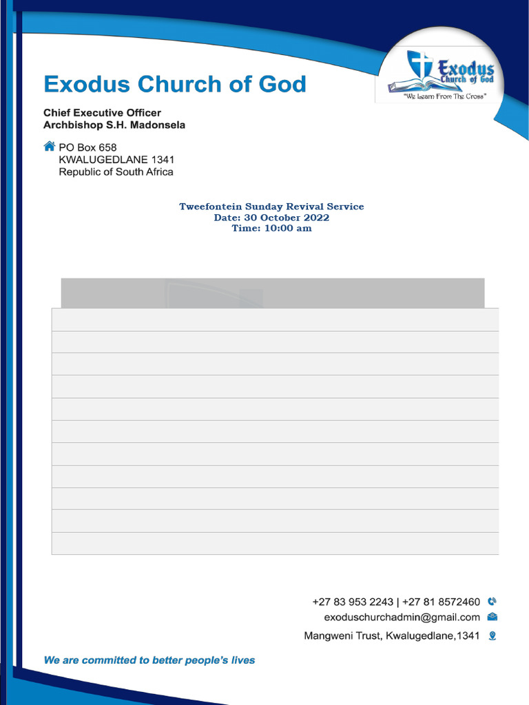Exodus Church of God Program 3 | PDF