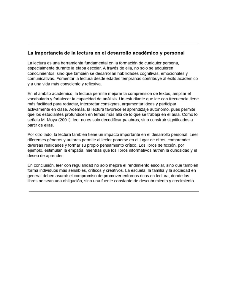 Importancia de la lectura en el desarrollo | PDF