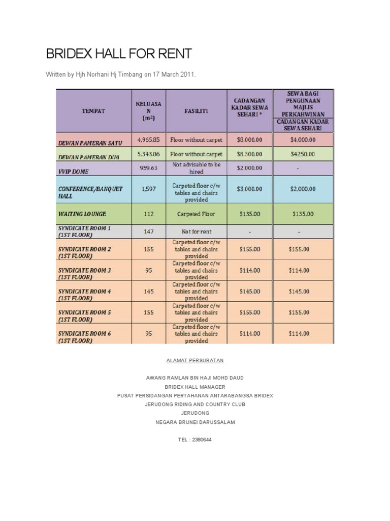 Bridex Hall Rental Information | PDF | Defense Policy | Cultural Events
