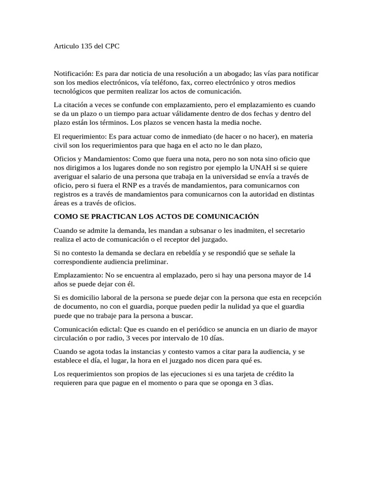 Articulo 135 Del CPC | PDF