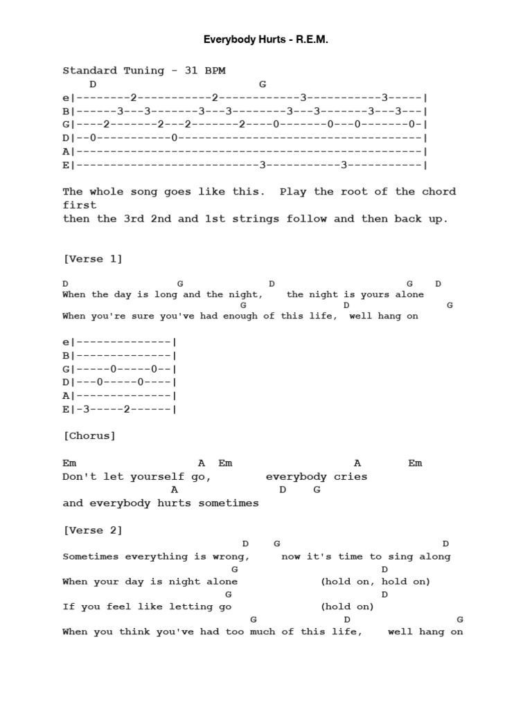 Everybody Hurts | PDF | Song Structure | Irish Musical Instruments