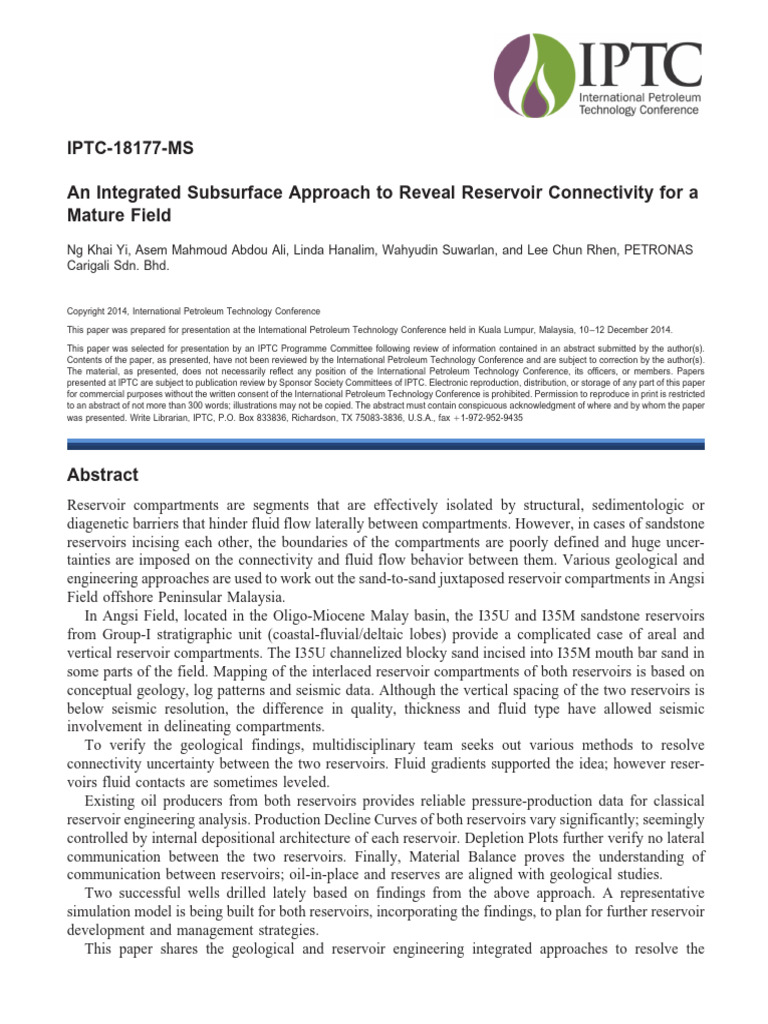 Reservoir Connectivity in Angsi Field | PDF | Petroleum Reservoir ...