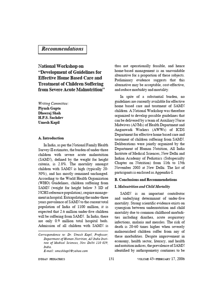 Home Care Guidelines for SAMN in India | PDF | Malnutrition ...