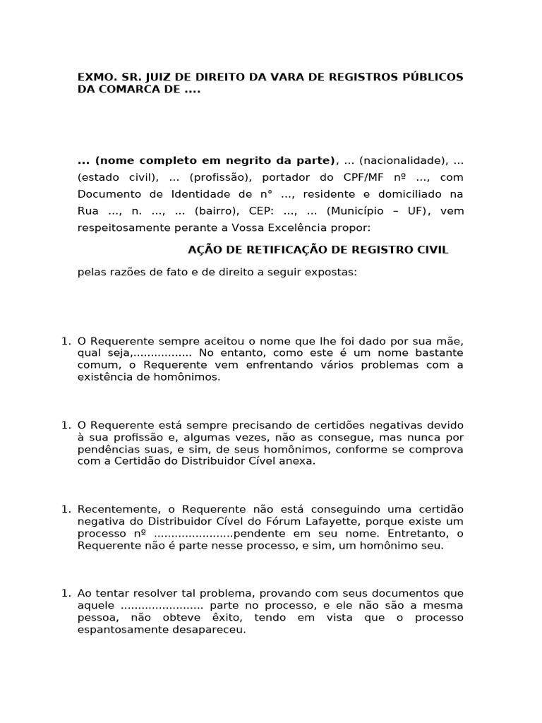Ação de Retificação de Registro Civil | PDF