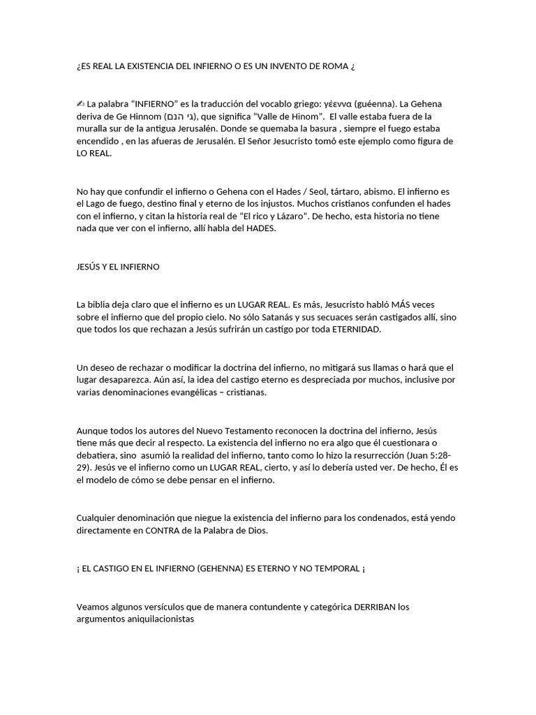 La Realidad de la Gehena y el Infierno | PDF | Infierno | Creencia ...