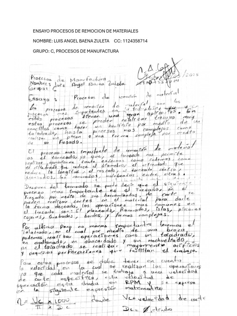 Ensayo Procesos de Remocion de Materiales | PDF