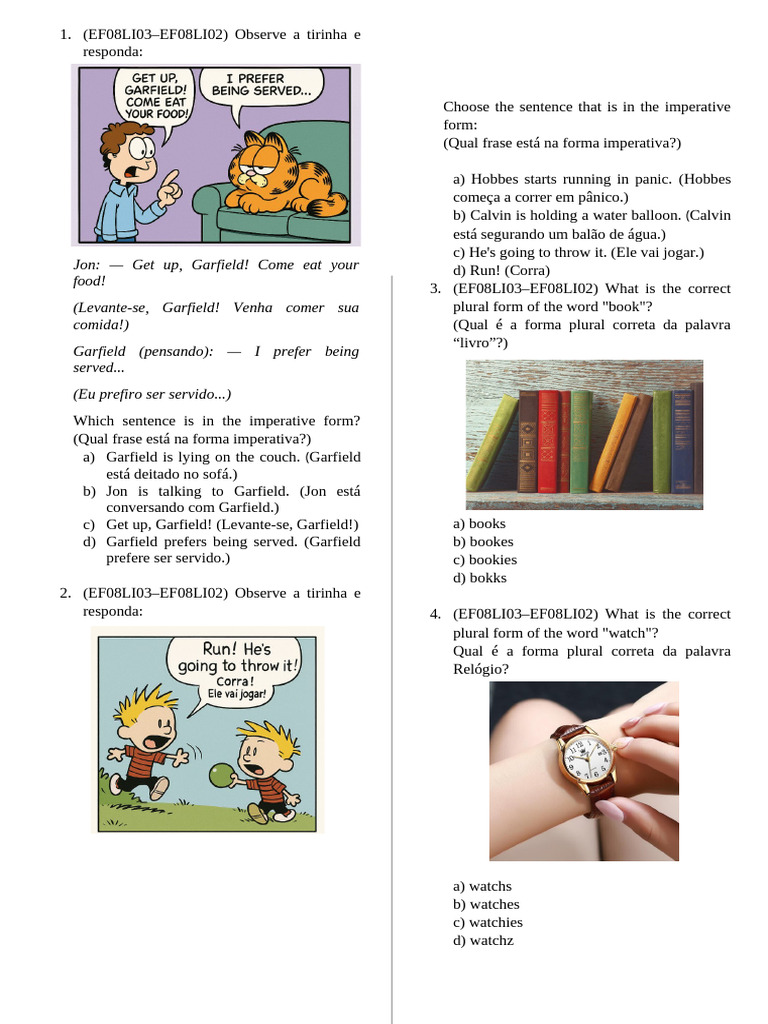 Imperative Sentences and Plurals Quiz | PDF | Linguistic Morphology ...