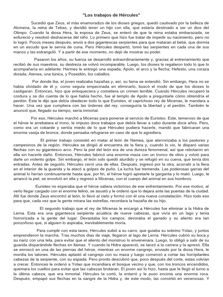 Los doce trabajos de Hércules | PDF | Argonautas | Mitología griega