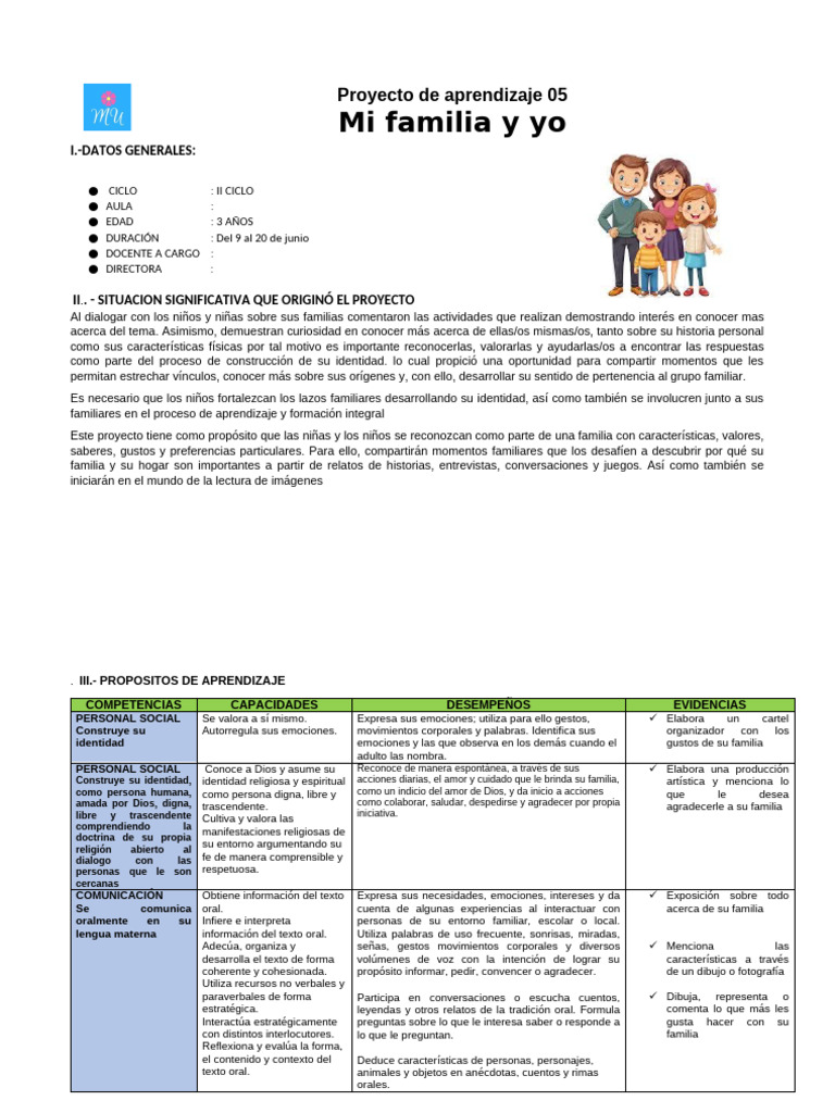 Proyecto Familiar para Niños de 3 Años | PDF | Aprendizaje | Las emociones