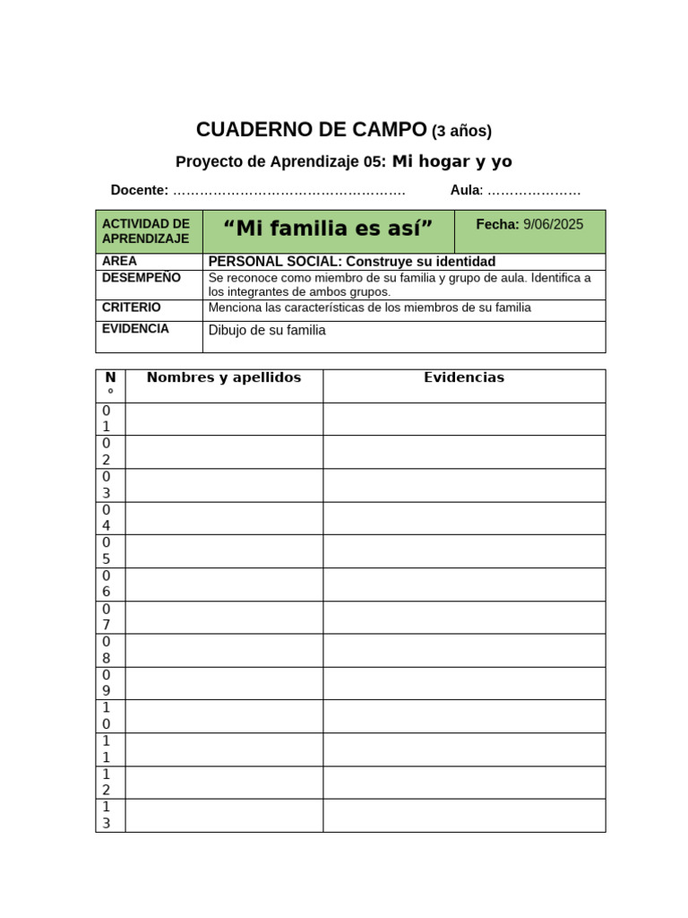 3 Años P5 Cuaderno de Campo | PDF | Salón de clases | Aprendizaje