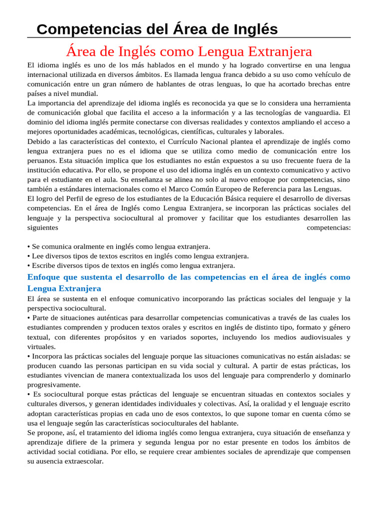 Competencias en Inglés como Lengua Extranjera | PDF | Experiencia ...