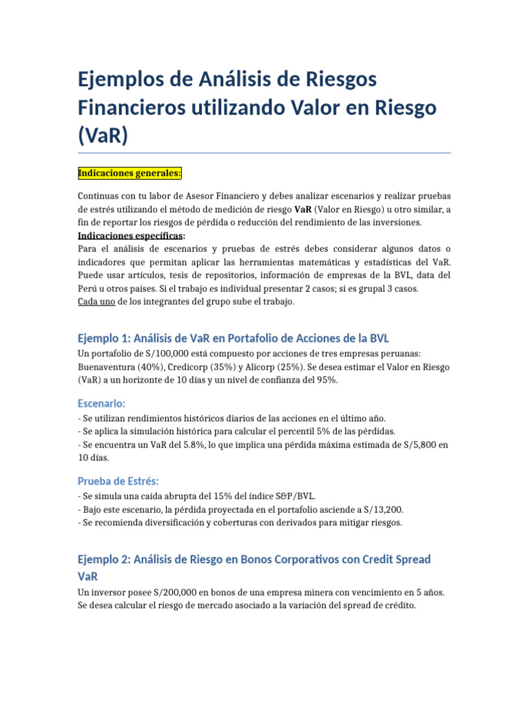 Ejemplos_Analisis_Riesgo_VaR - Jennifer medina | PDF | Valor en riesgo